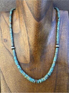 Sterling Silver Graduated Heishi Turquoise Bead Necklace. 19 inch